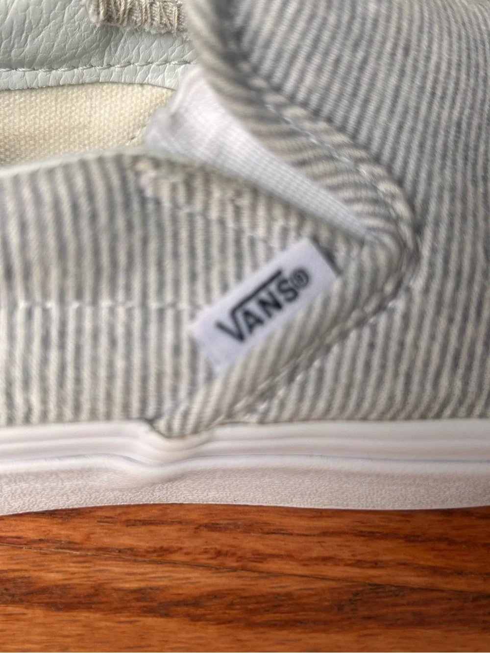Women Slip-On Off The Wall Vans Canvas Shoes in Light Gray & White Stripes